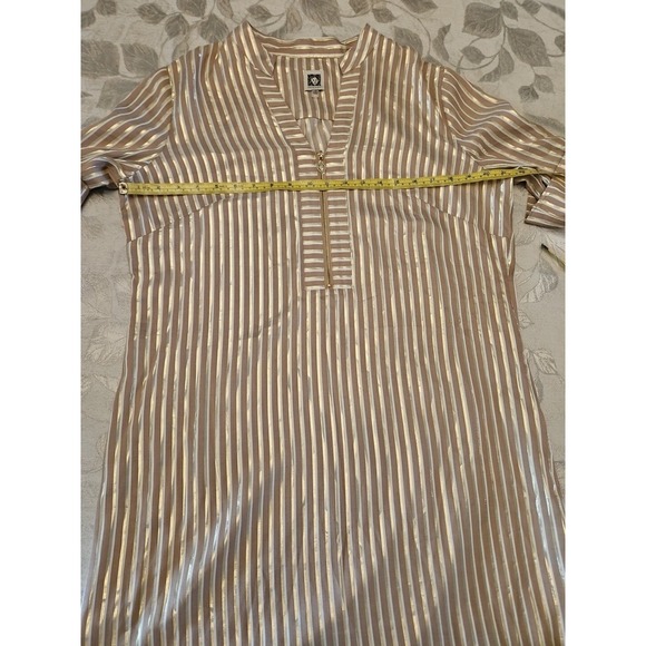 Anne Klein Dress 12 Gold Metallic Striped Viscose Coastal Beach Zip Coverup - Picture 7 of 12